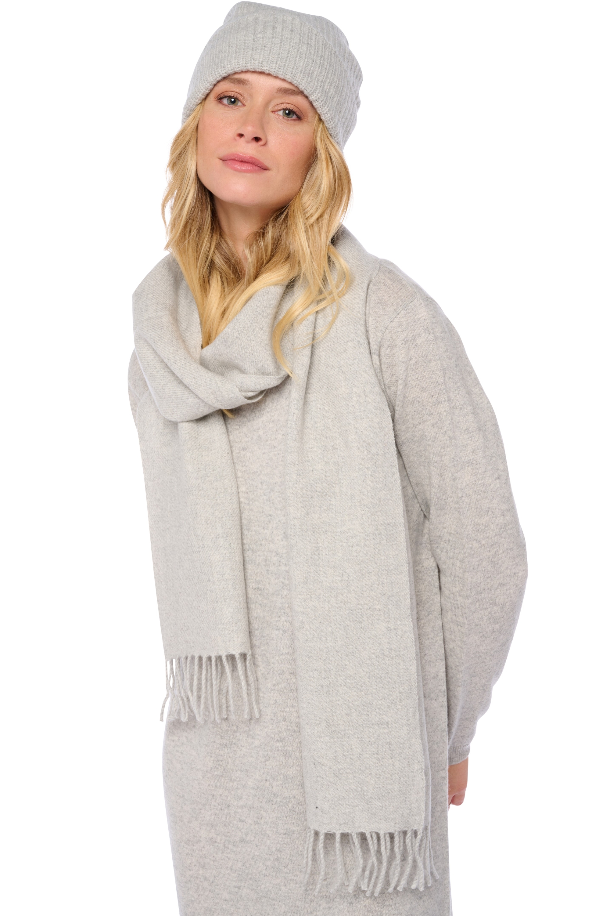 Kasjmier dames kasjmier sjaals kazu200 flanel grijs gemeleerd 200 x 35 cm