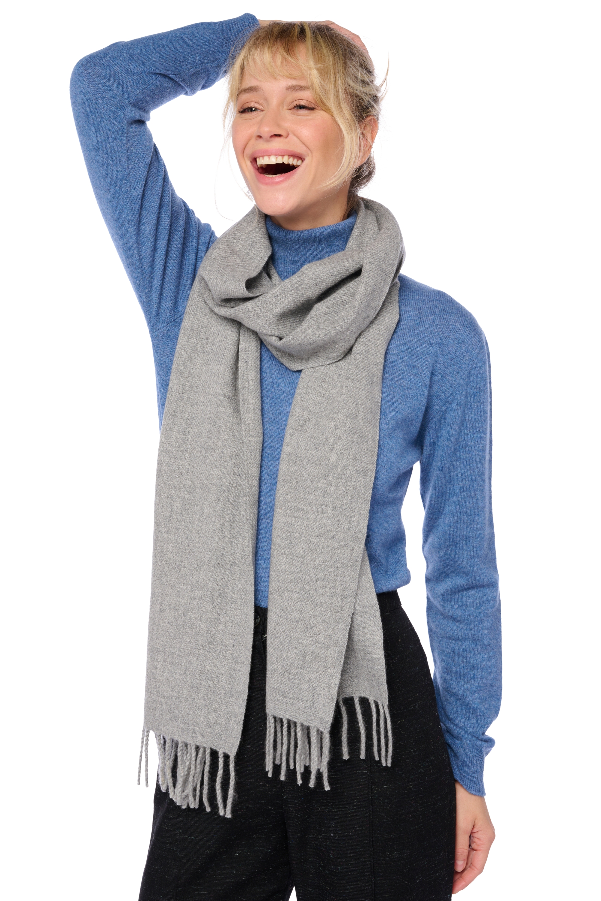 Kasjmier dames kasjmier sjaals kazu200 grijs gemeleerd 200 x 35 cm