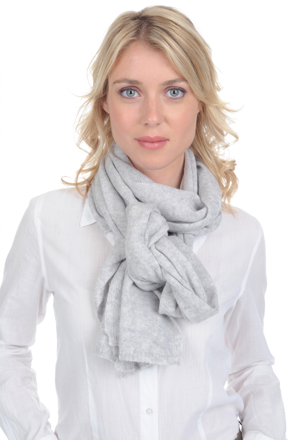 Kasjmier dames kasjmier sjaals miaou flanel grijs gemeleerd 210 x 38 cm
