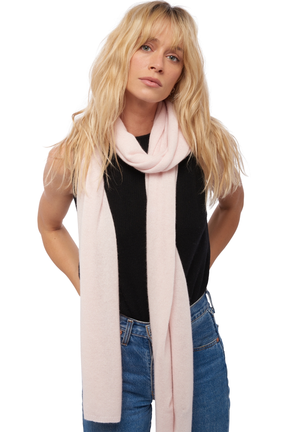 Kasjmier dames kasjmier sjaals miaou licht roze 210 x 38 cm