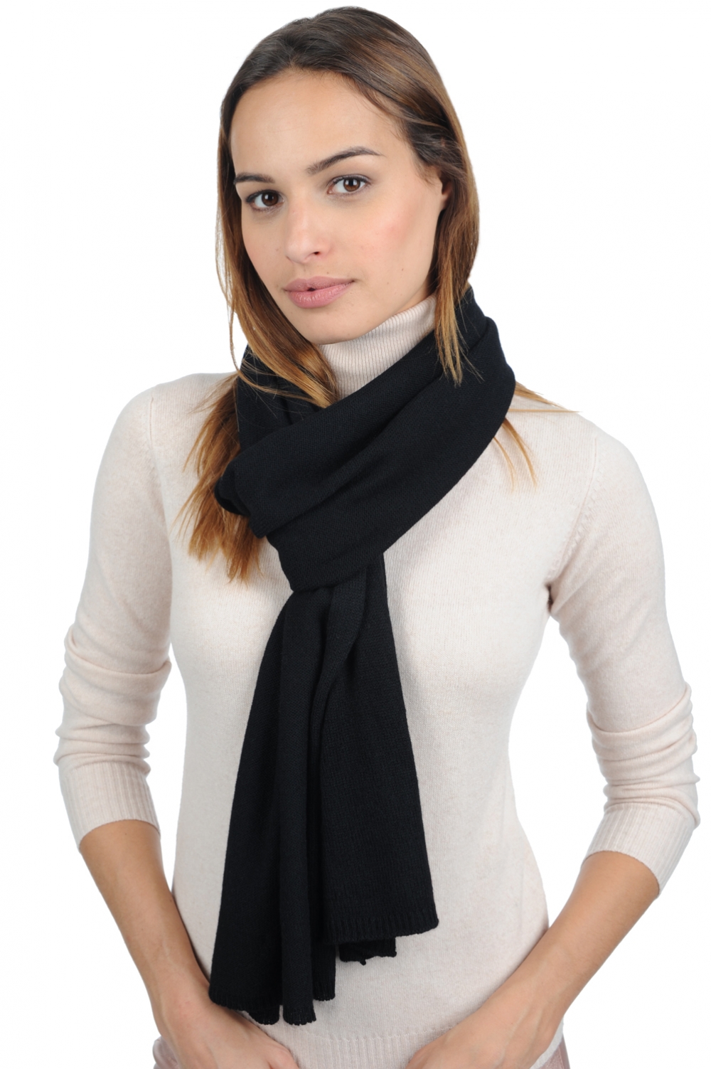 Kasjmier dames kasjmier sjaals miaou zwart 210 x 38 cm