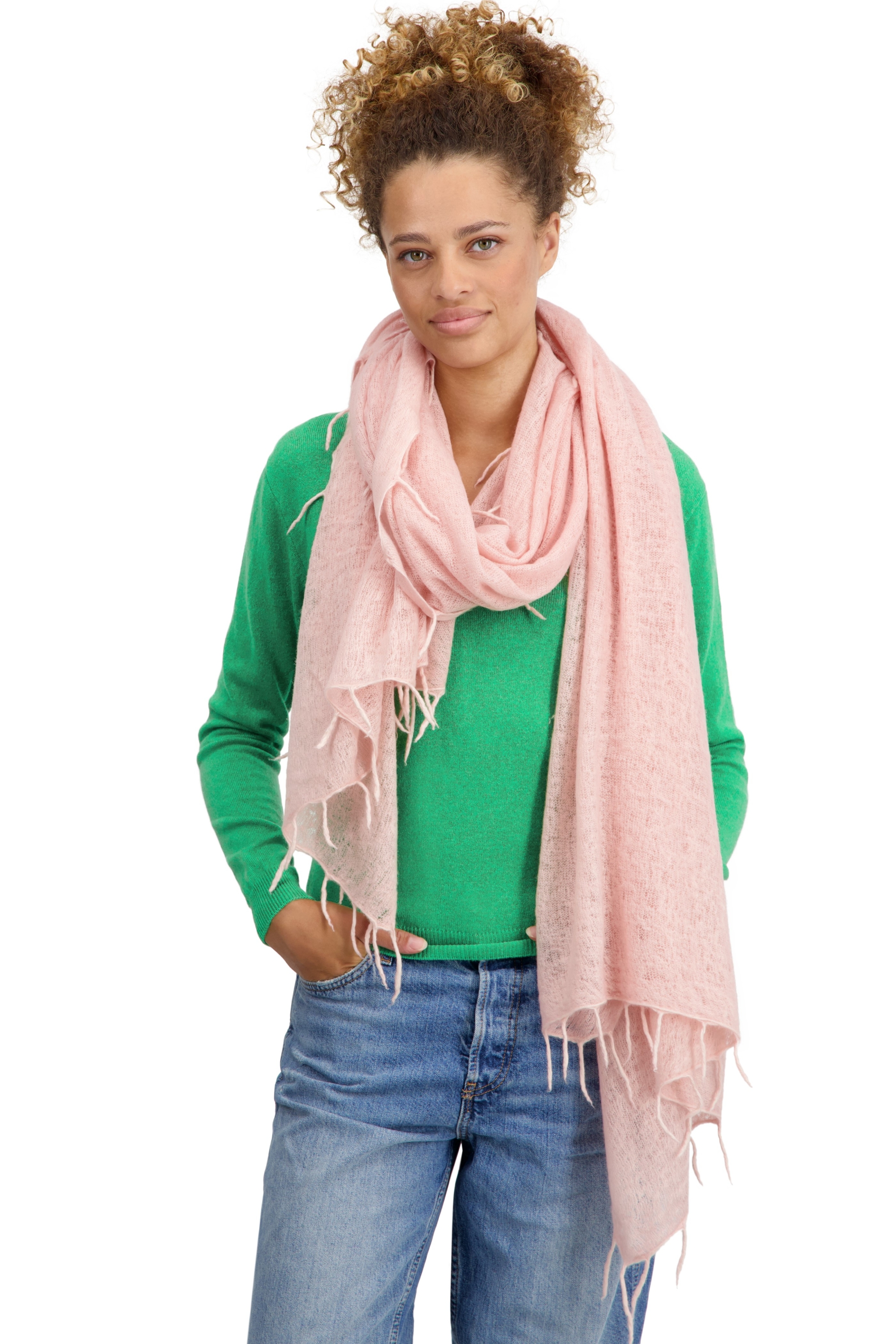 Kasjmier dames kasjmier sjaals tresor creme roze 200 cm x 90 cm